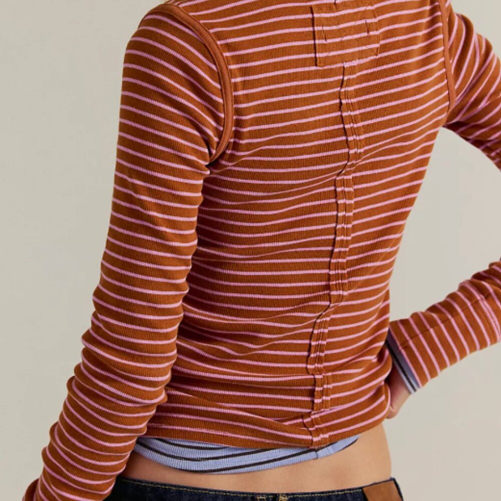 Worn once Free People We The Free XL Cinnamon Combo Lake Stripe Henley - Picture 5 of 6